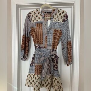 Zara Multicolor Patchwork Long Sleeve Dress
